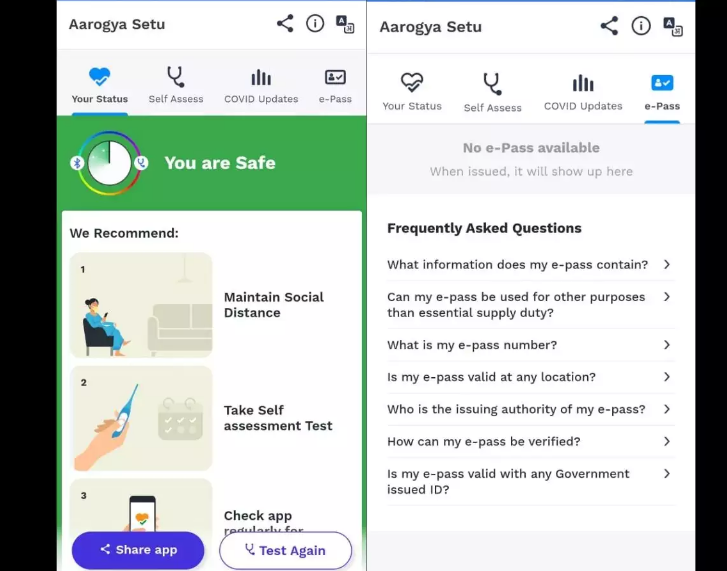 E pass Feature In aarogya setu app