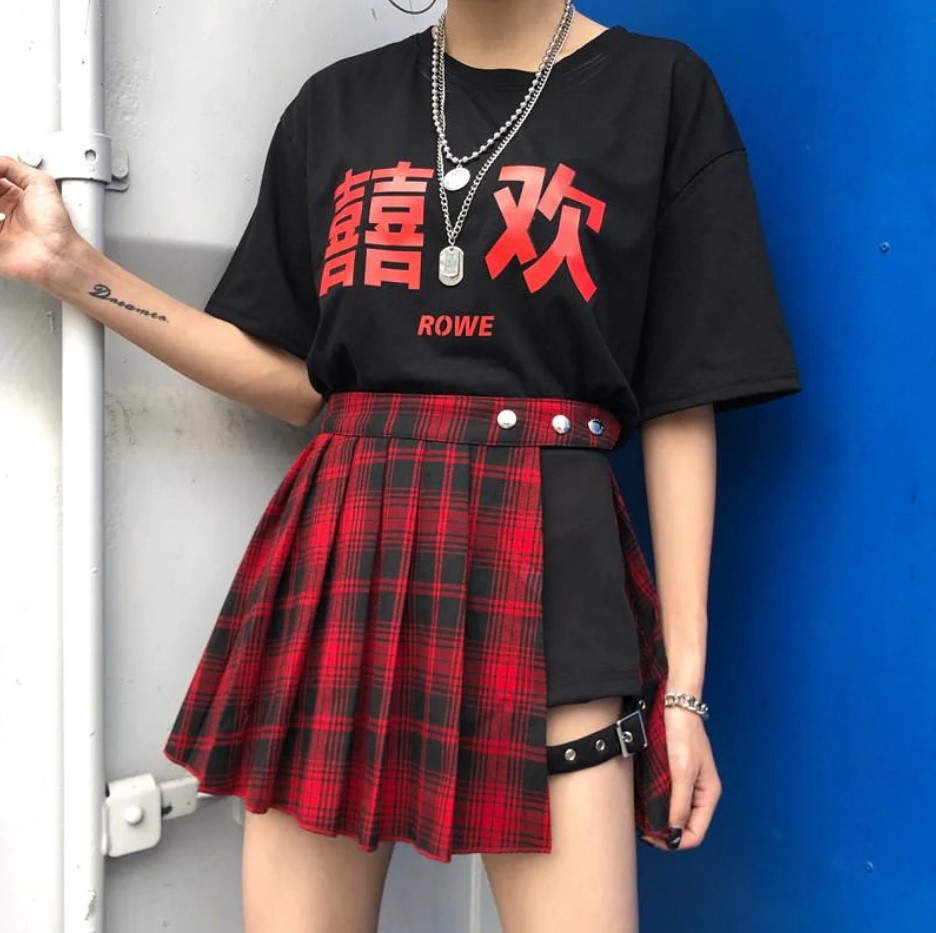 Korean Pleated Plaid Open Skirts